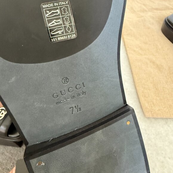 GUCCI 777849 MEN'S BLACK LEATHER INTERLOCKING G SANDALS, Gucci sz 7.5 (US 8) - Picture 5 of 13